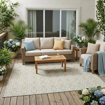 5' X 8' Ivory And Silver Striped Washable Indoor Outdoor Area Rug HomeRoots
