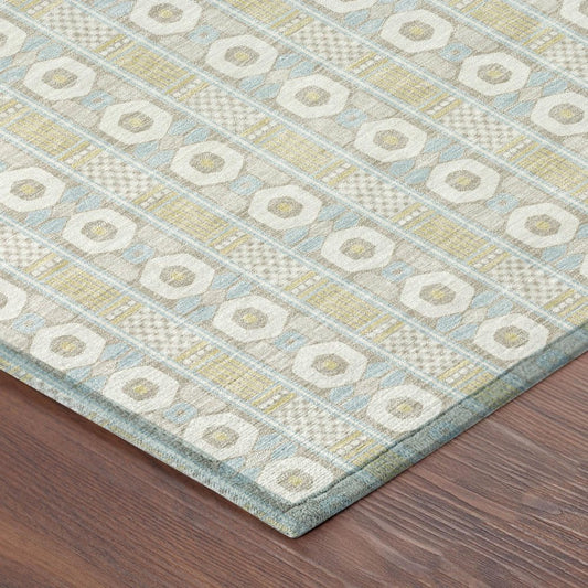 5' X 8' Ivory And Silver Striped Washable Indoor Outdoor Area Rug