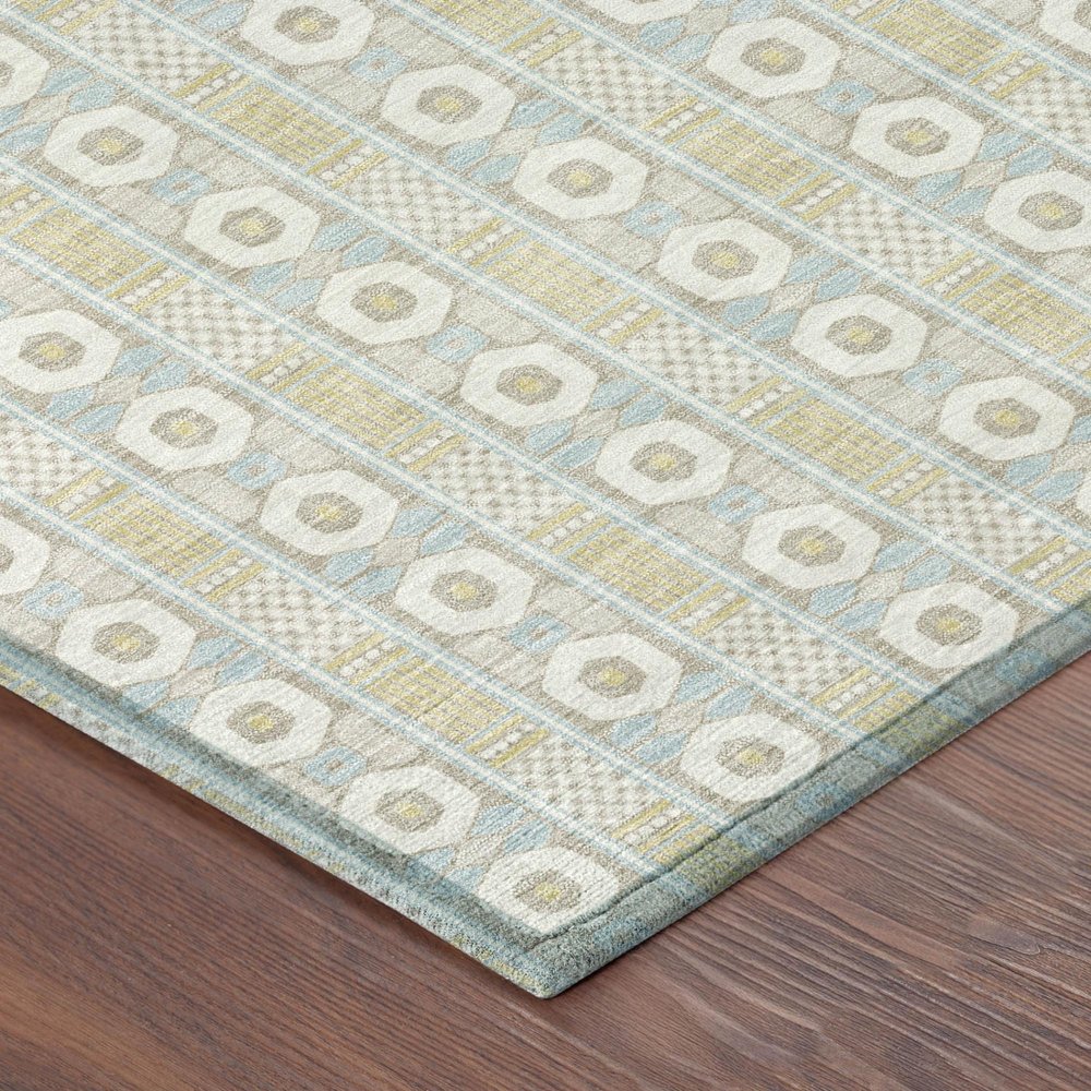 8' Ivory And Silver Round Striped Washable Indoor Outdoor Area Rug — view 3