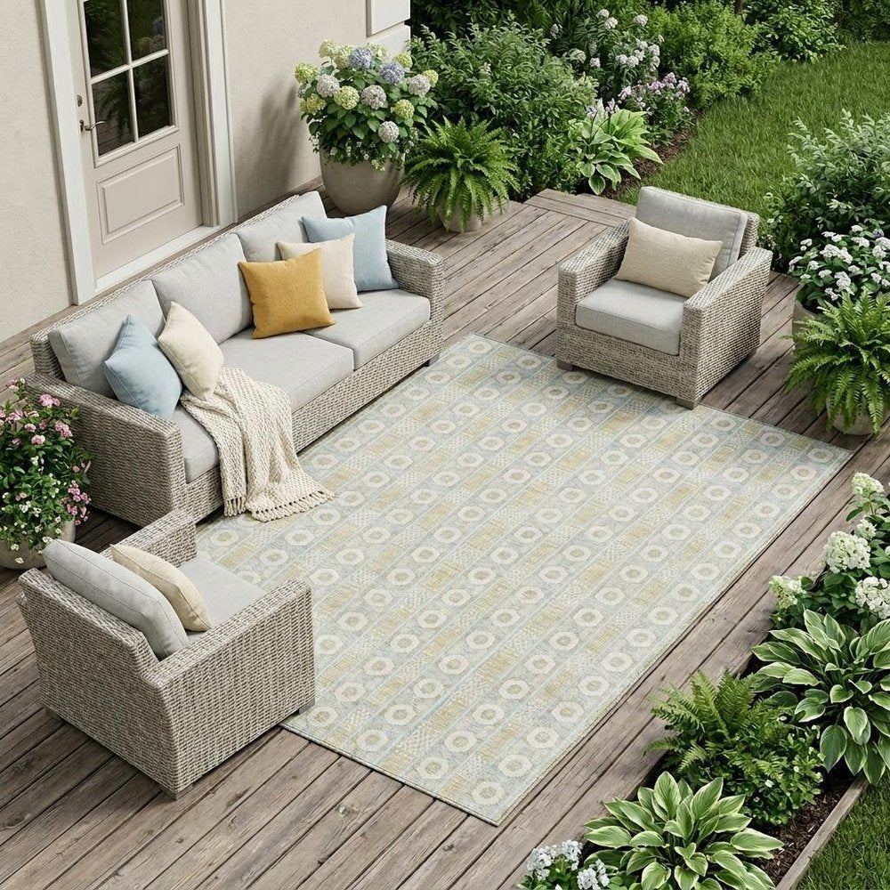 8' X 10' Ivory And Silver Striped Washable Indoor Outdoor Area Rug HomeRoots