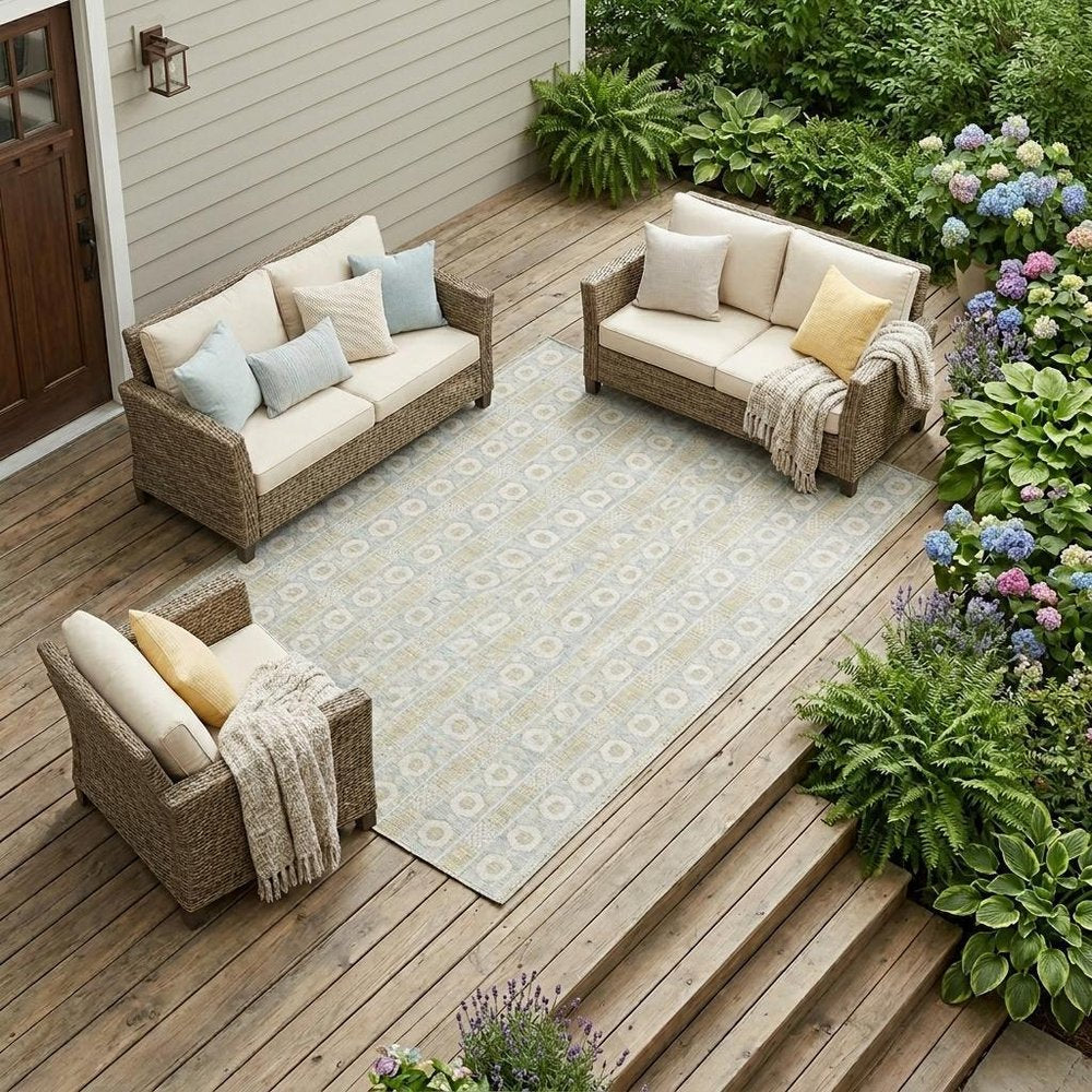 10' X 14' Ivory And Silver Striped Washable Indoor Outdoor Area Rug HomeRoots