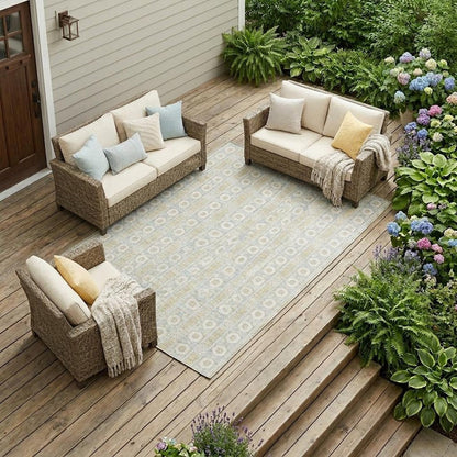 10' X 14' Ivory And Silver Striped Washable Indoor Outdoor Area Rug HomeRoots