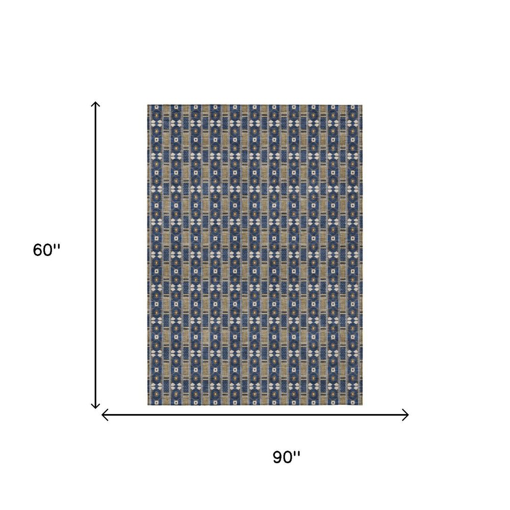 5' X 8' Navy Blue And Blue Striped Washable Indoor Outdoor Area Rug — view 5