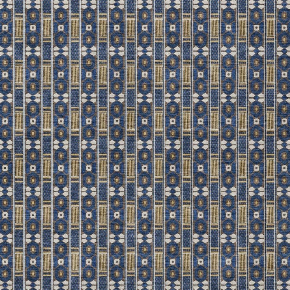 5' X 8' Navy Blue And Blue Striped Washable Indoor Outdoor Area Rug