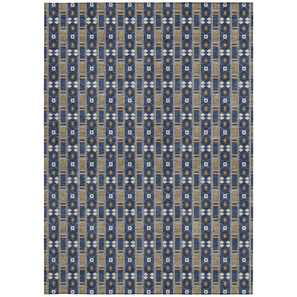 5' X 8' Navy Blue And Blue Striped Washable Indoor Outdoor Area Rug — view 8