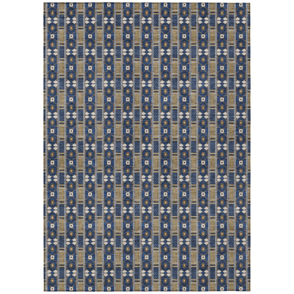 5' X 8' Navy Blue And Blue Striped Washable Indoor Outdoor Area Rug HomeRoots