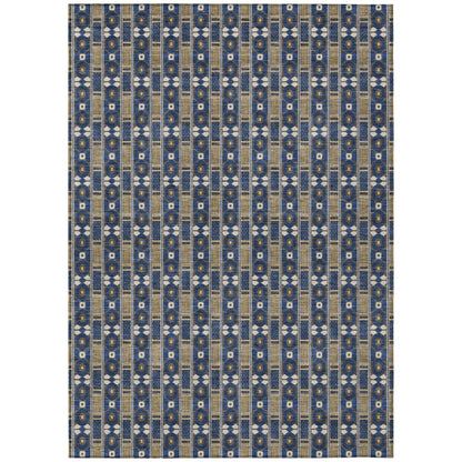 5' X 8' Navy Blue And Blue Striped Washable Indoor Outdoor Area Rug HomeRoots