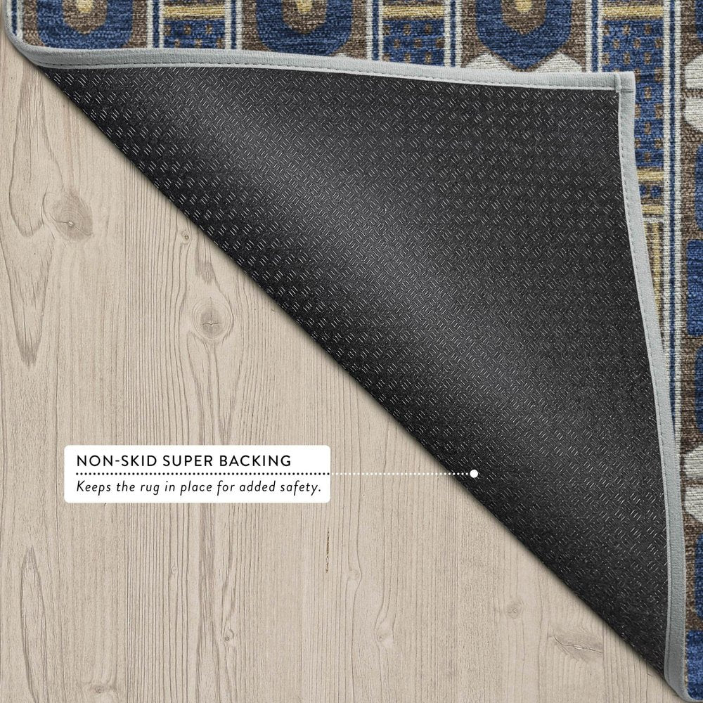 5' X 8' Navy Blue And Blue Striped Washable Indoor Outdoor Area Rug — view 2