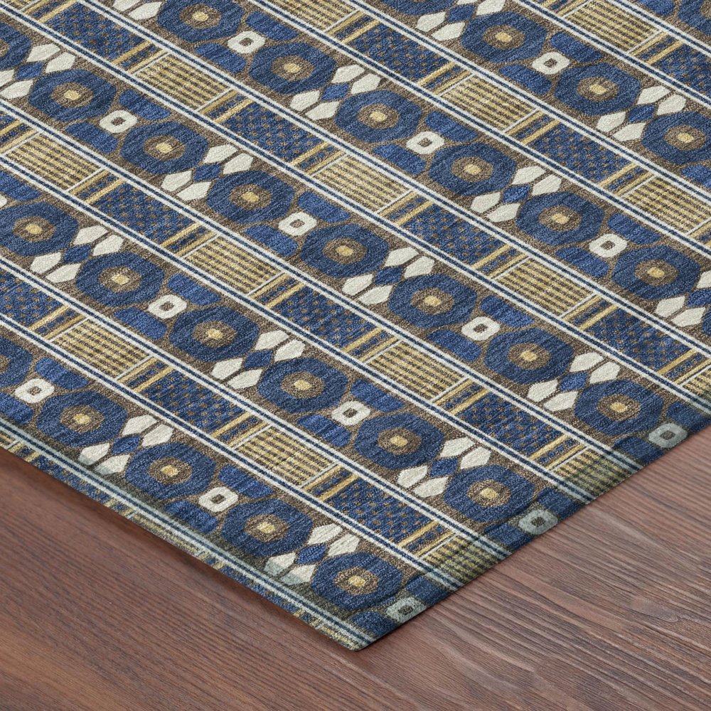 5' X 8' Navy Blue And Blue Striped Washable Indoor Outdoor Area Rug — view 3