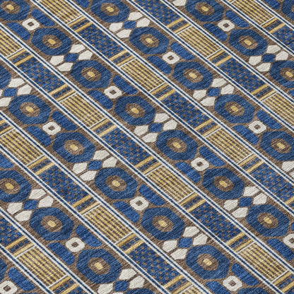 8' X 10' Navy Blue And Blue Striped Washable Indoor Outdoor Area Rug HomeRoots
