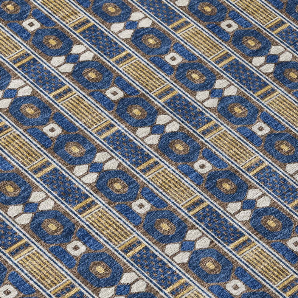 9' X 12' Navy Blue And Blue Striped Washable Indoor Outdoor Area Rug — view 3