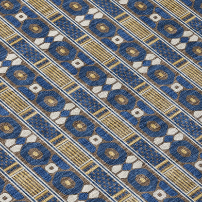 9' X 12' Navy Blue And Blue Striped Washable Indoor Outdoor Area Rug HomeRoots