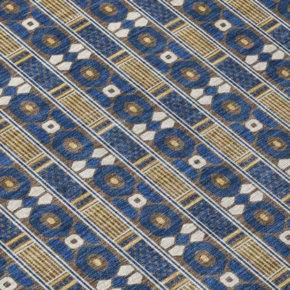 10' X 14' Navy Blue And Blue Striped Washable Indoor Outdoor Area Rug HomeRoots