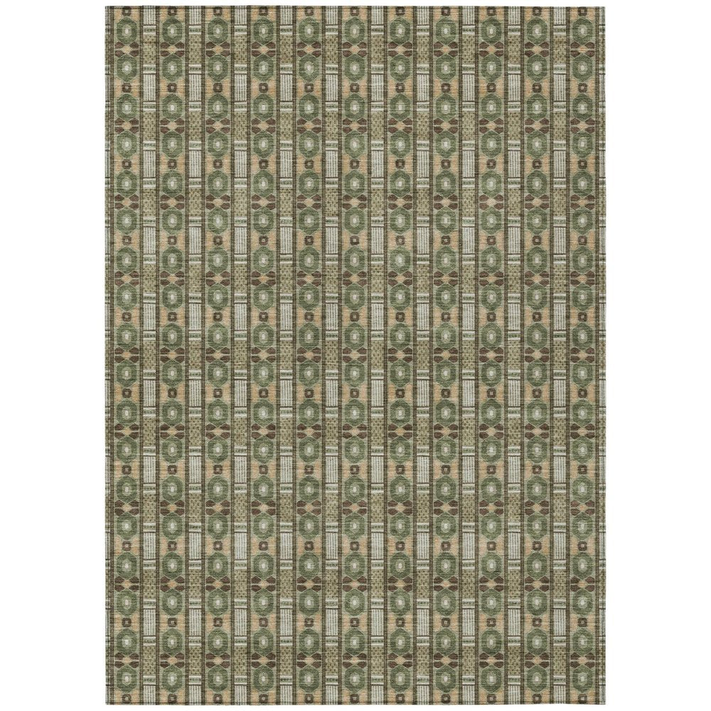 3' X 5' Olive Green And Green Striped Washable Indoor Outdoor Area Rug HomeRoots