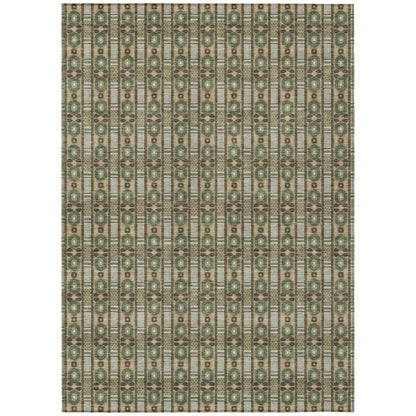 3' X 5' Olive Green And Green Striped Washable Indoor Outdoor Area Rug HomeRoots
