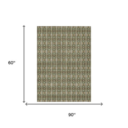 5' X 8' Olive Green And Green Striped Washable Indoor Outdoor Area Rug HomeRoots