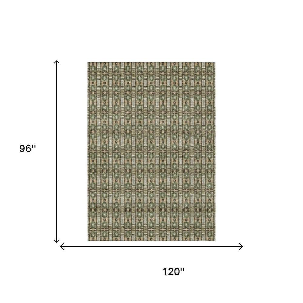8' X 10' Olive Green And Green Striped Washable Indoor Outdoor Area Rug HomeRoots