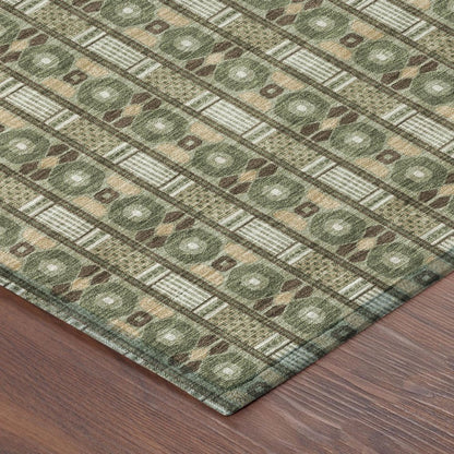 8' X 10' Olive Green And Green Striped Washable Indoor Outdoor Area Rug HomeRoots