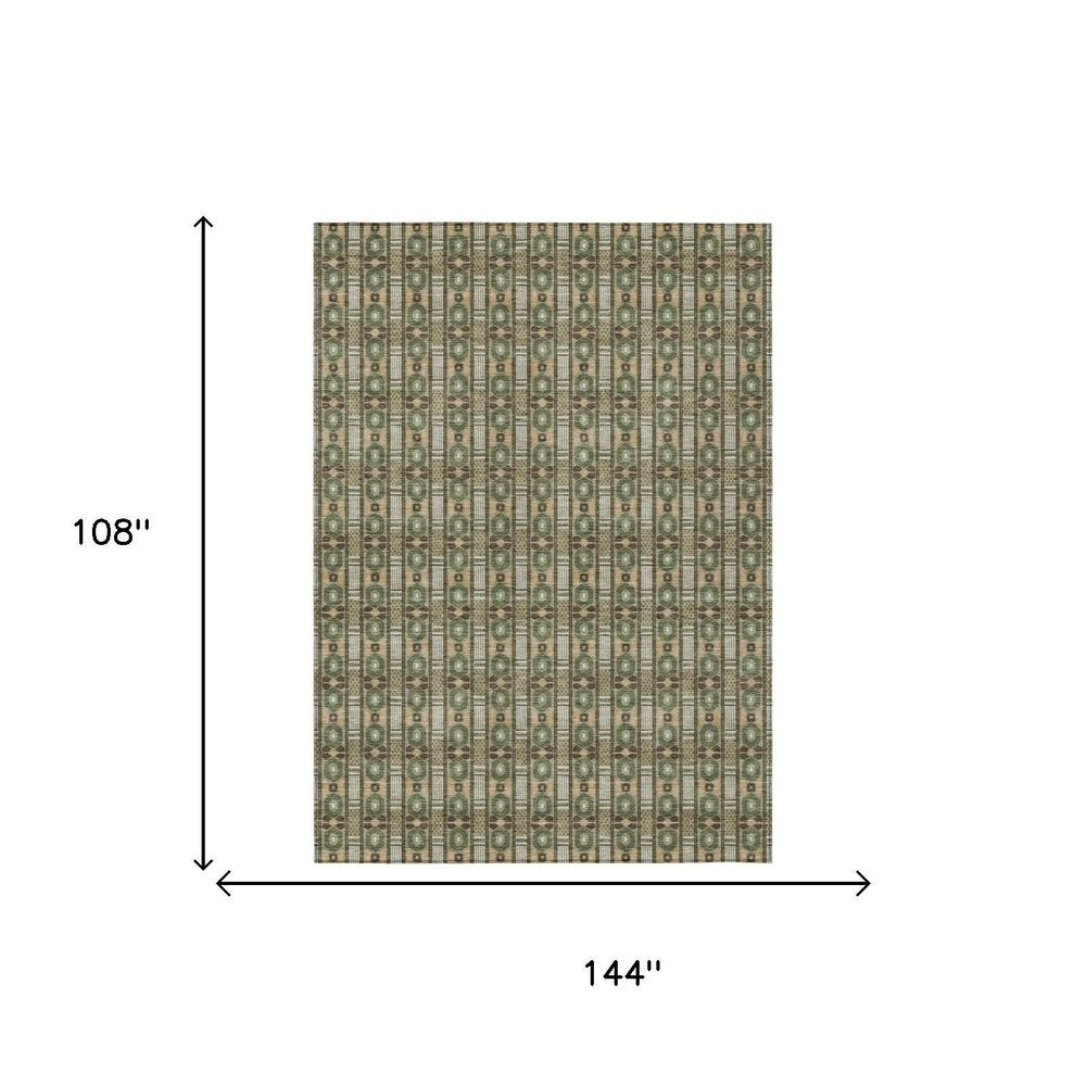 9' X 12' Olive Green And Green Striped Washable Indoor Outdoor Area Rug HomeRoots