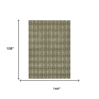9' X 12' Olive Green And Green Striped Washable Indoor Outdoor Area Rug HomeRoots