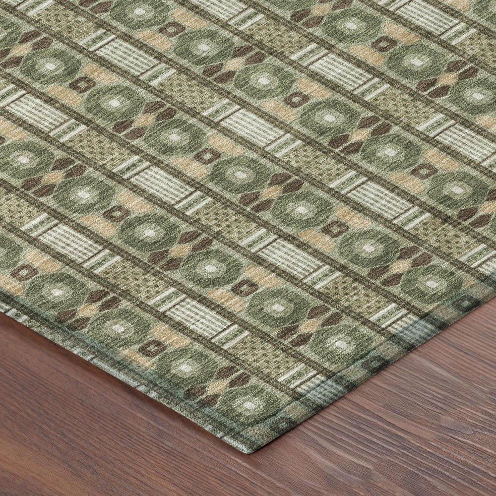 9' X 12' Olive Green And Green Striped Washable Indoor Outdoor Area Rug HomeRoots