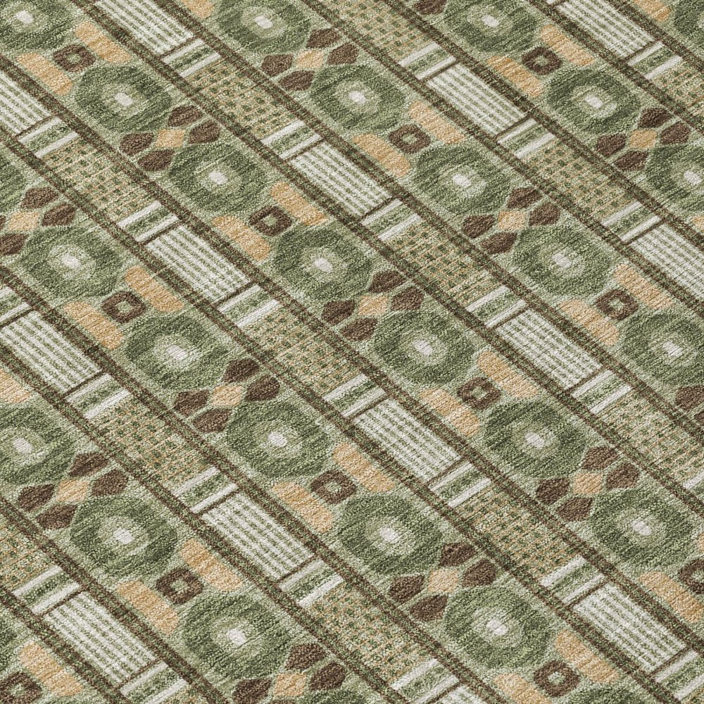 9' X 12' Olive Green And Green Striped Washable Indoor Outdoor Area Rug HomeRoots