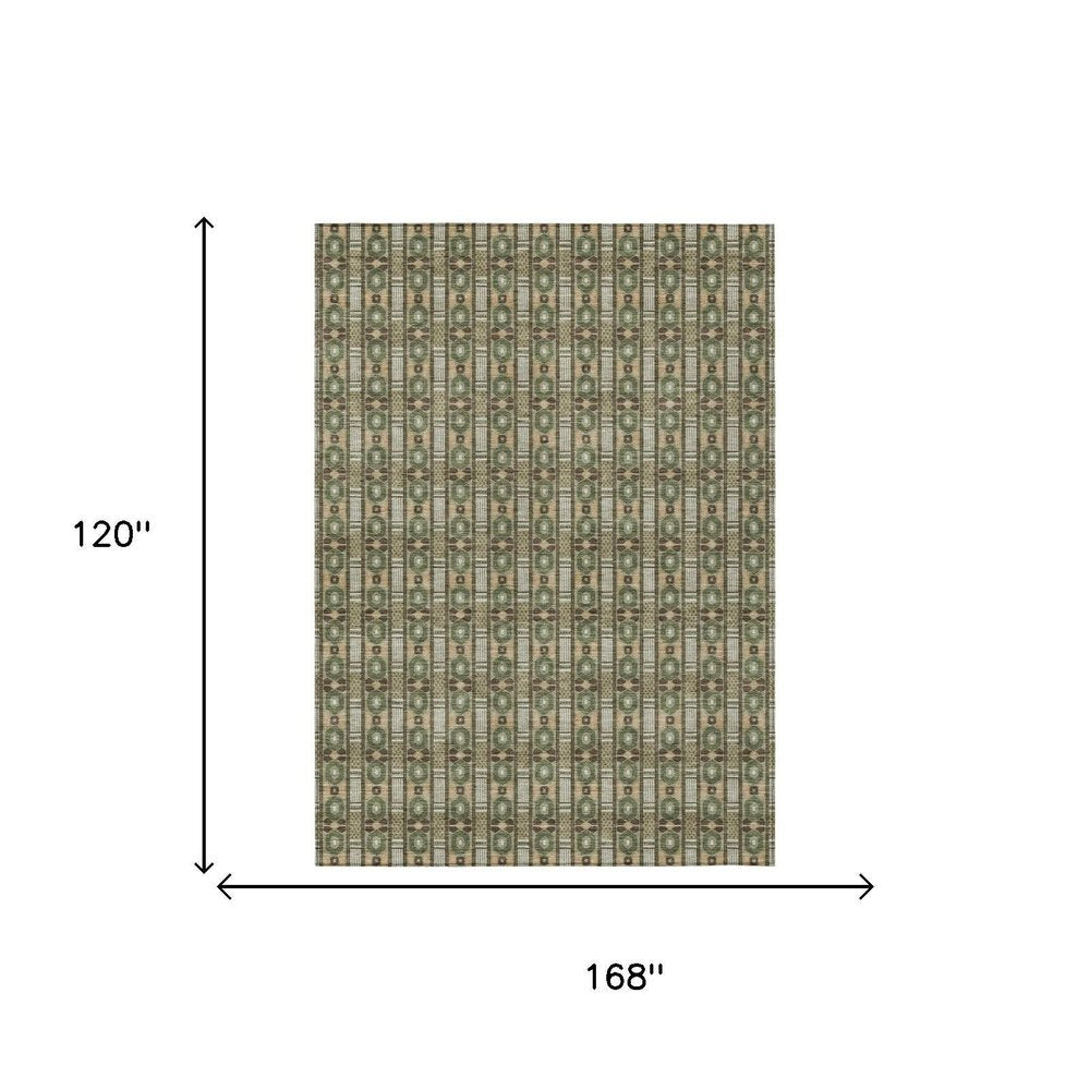 10' X 14' Olive Green And Green Striped Washable Indoor Outdoor Area Rug — view 7
