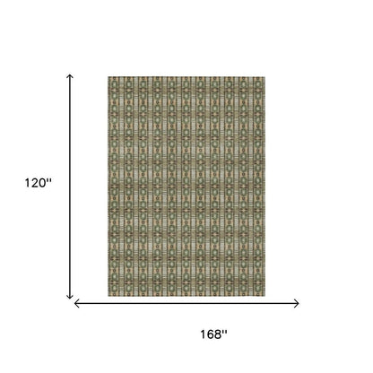 10' X 14' Olive Green And Green Striped Washable Indoor Outdoor Area Rug HomeRoots