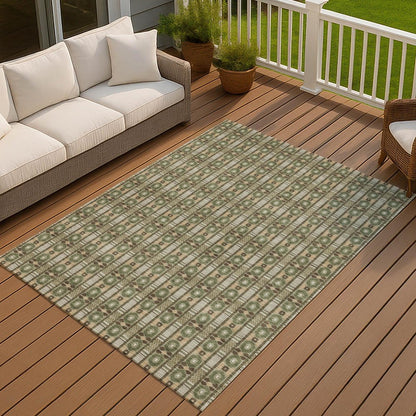 10' X 14' Olive Green And Green Striped Washable Indoor Outdoor Area Rug HomeRoots