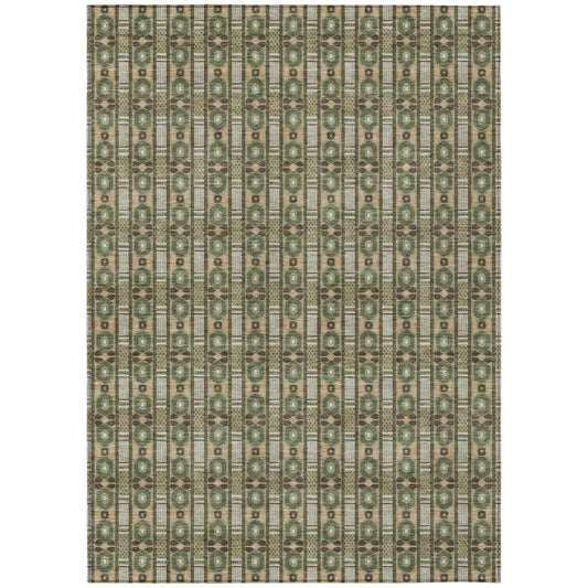 10' X 14' Olive Green And Green Striped Washable Indoor Outdoor Area Rug