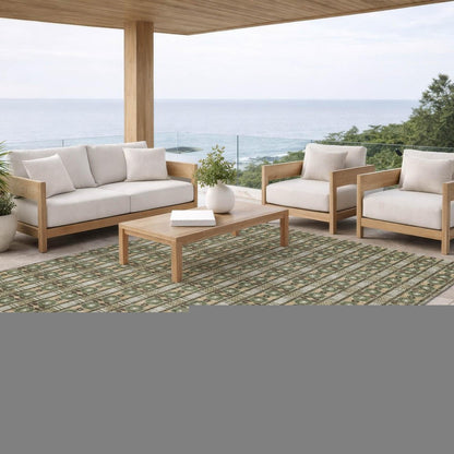 10' X 14' Olive Green And Green Striped Washable Indoor Outdoor Area Rug HomeRoots