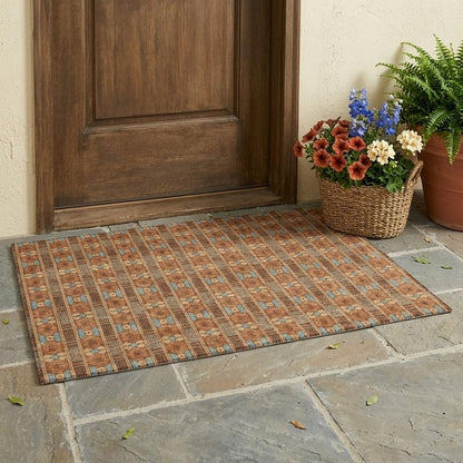 3' X 5' Orange And Teal Blue Striped Washable Indoor Outdoor Area Rug HomeRoots