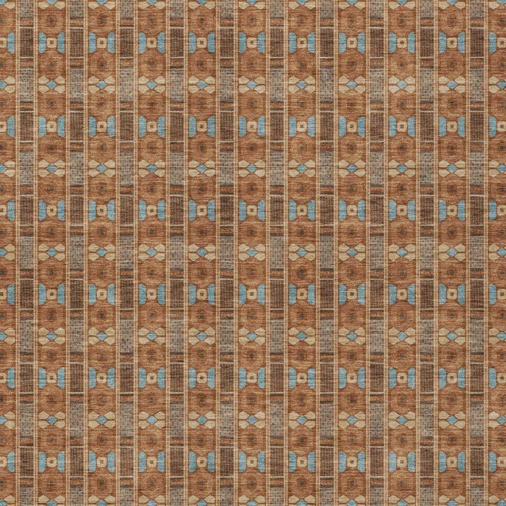 3' X 5' Orange And Teal Blue Striped Washable Indoor Outdoor Area Rug