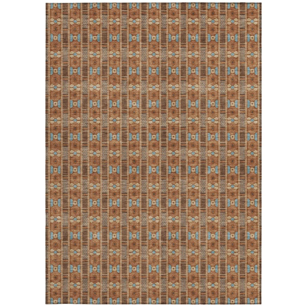 3' X 5' Orange And Teal Blue Striped Washable Indoor Outdoor Area Rug — view 8