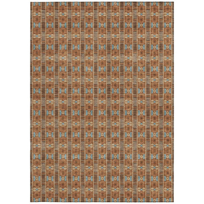 3' X 5' Orange And Teal Blue Striped Washable Indoor Outdoor Area Rug