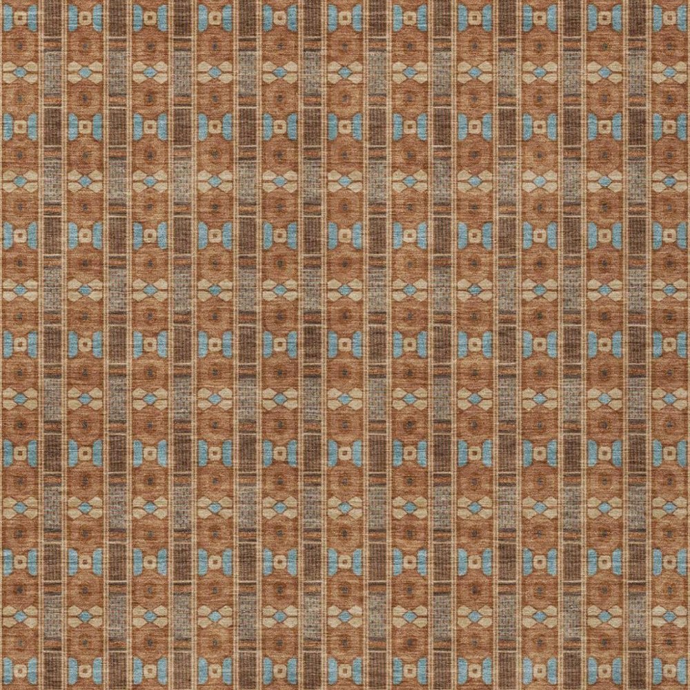 3' X 5' Orange And Teal Blue Striped Washable Indoor Outdoor Area Rug