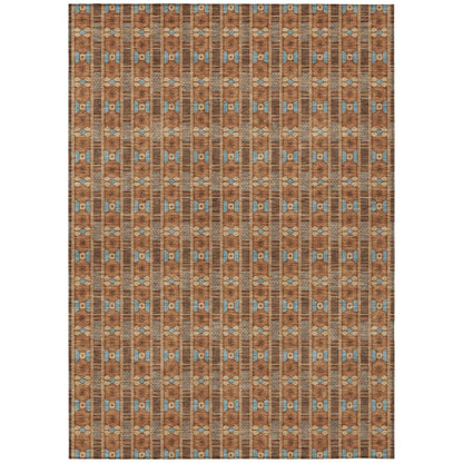 3' X 5' Orange And Teal Blue Striped Washable Indoor Outdoor Area Rug