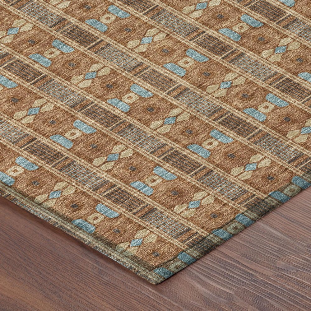 3' X 5' Orange And Teal Blue Striped Washable Indoor Outdoor Area Rug HomeRoots