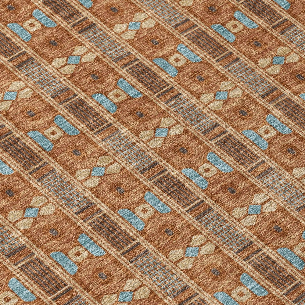 8' Orange And Teal Blue Round Striped Washable Indoor Outdoor Area Rug HomeRoots