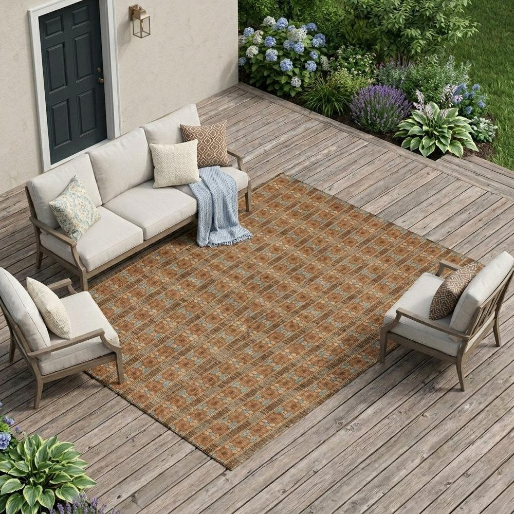 8' X 10' Orange And Teal Blue Striped Washable Indoor Outdoor Area Rug — view 5