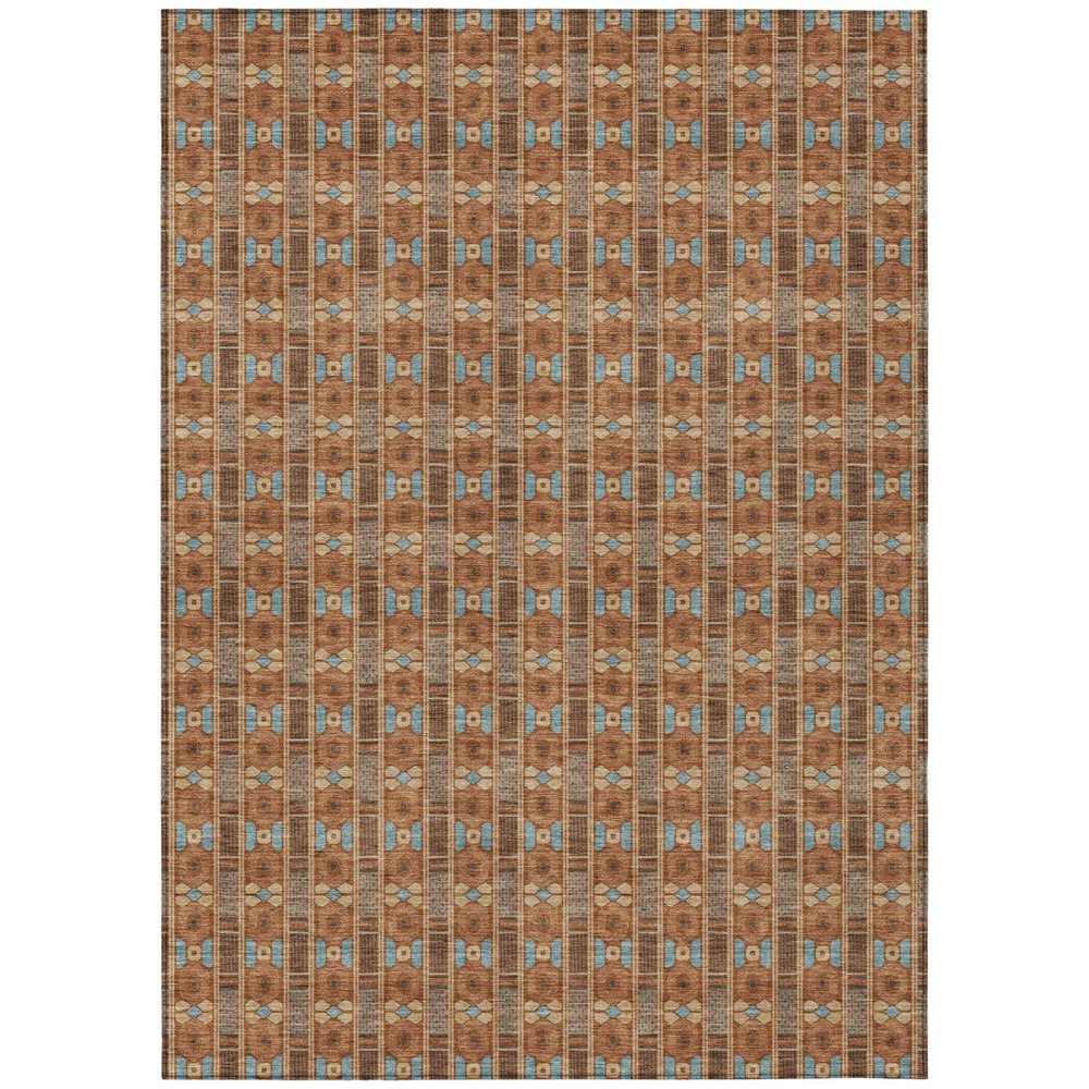 9' X 12' Orange And Teal Blue Striped Washable Indoor Outdoor Area Rug HomeRoots