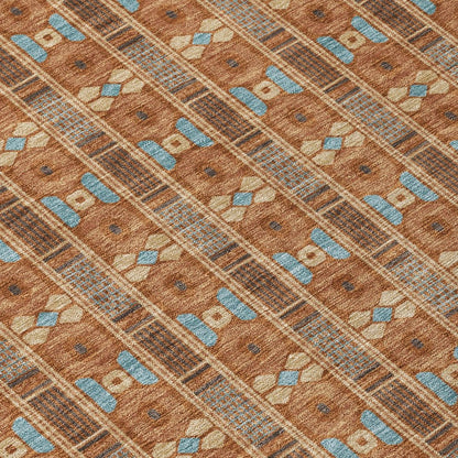 9' X 12' Orange And Teal Blue Striped Washable Indoor Outdoor Area Rug HomeRoots