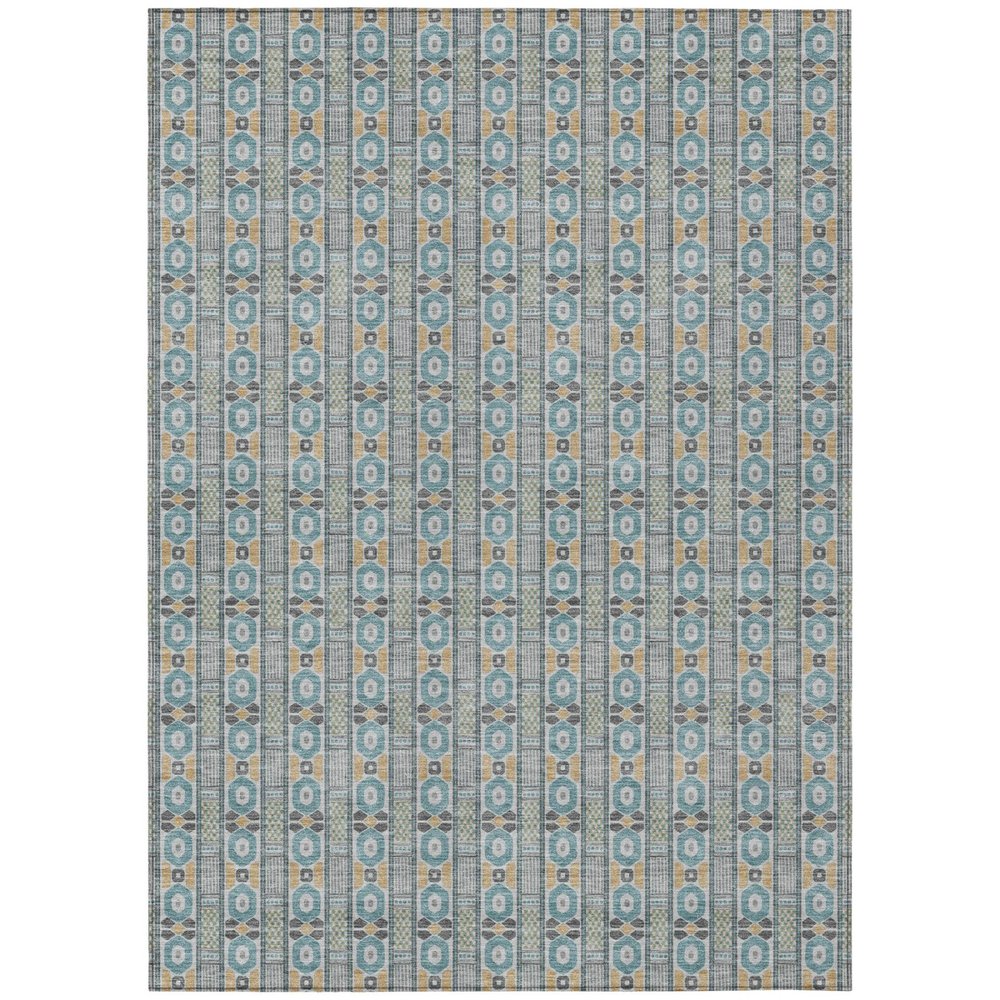 3' X 5' Teal Blue And Silver Striped Washable Indoor Outdoor Area Rug HomeRoots