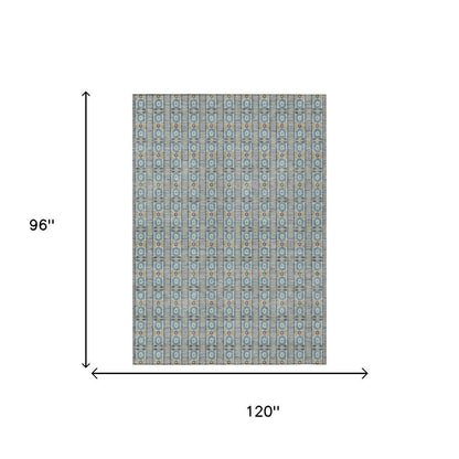 8' X 10' Teal Blue And Silver Striped Washable Indoor Outdoor Area Rug HomeRoots