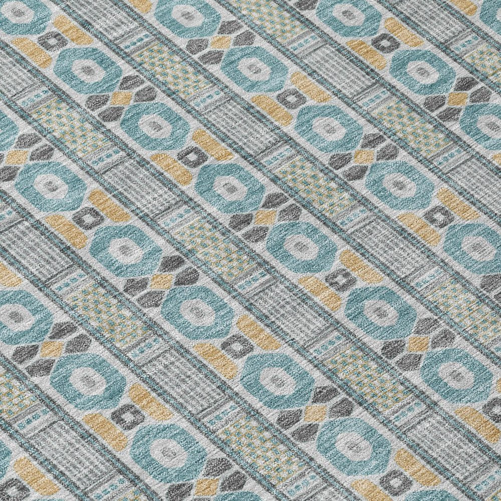 8' X 10' Teal Blue And Silver Striped Washable Indoor Outdoor Area Rug — view 3