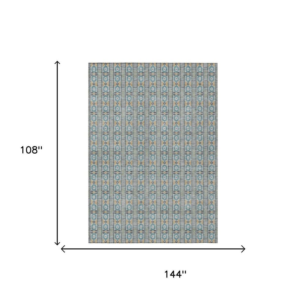 9' X 12' Teal Blue And Silver Striped Washable Indoor Outdoor Area Rug HomeRoots