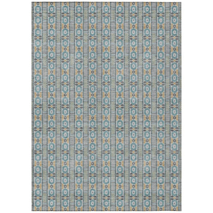 9' X 12' Teal Blue And Silver Striped Washable Indoor Outdoor Area Rug HomeRoots