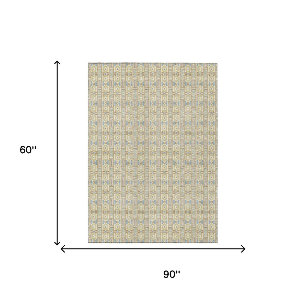 5' X 8' Wheat And Gold Striped Washable Indoor Outdoor Area Rug — view 4