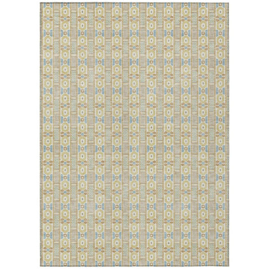 5' X 8' Wheat And Gold Striped Washable Indoor Outdoor Area Rug