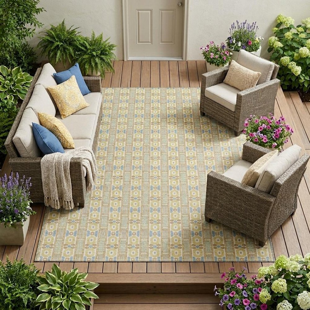 8' X 10' Wheat And Gold Striped Washable Indoor Outdoor Area Rug — view 5